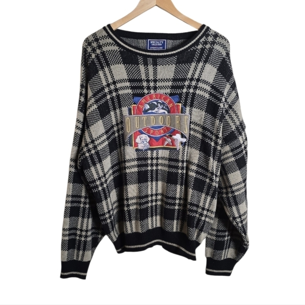 Vintage Specialty Collection Men's Plaid Wool Blend Patch Sweater. Size XL